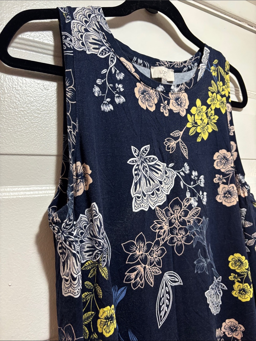LOFT Navy Floral Sleeveless A-Line Dress - Picture 5 of 8